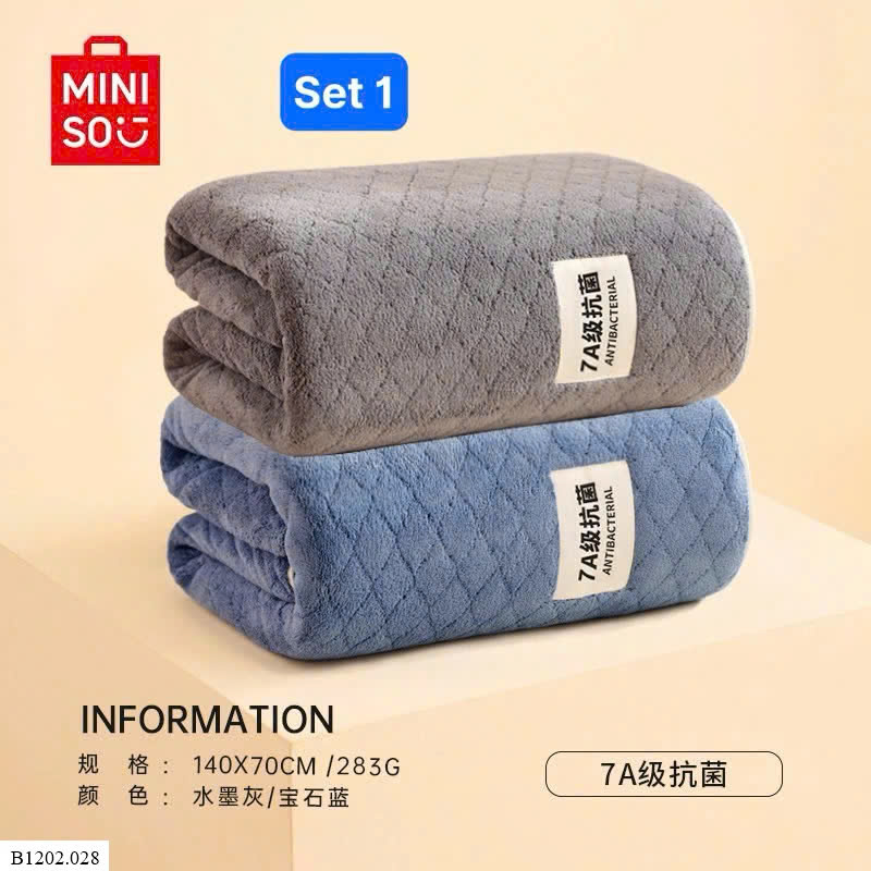 SET 2 KHĂN TẮM NHÀ MINISO   Sỉ 179k/ 1 sét 2 khăn