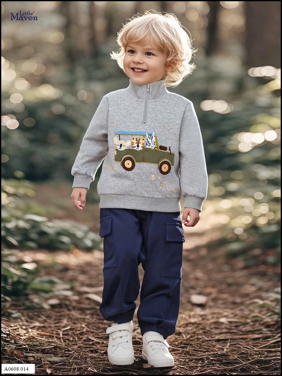 ÁO NỈ KÉO KHOÁ Ô TÔ LITTLE MAVEN    Giá sỉ 129k
