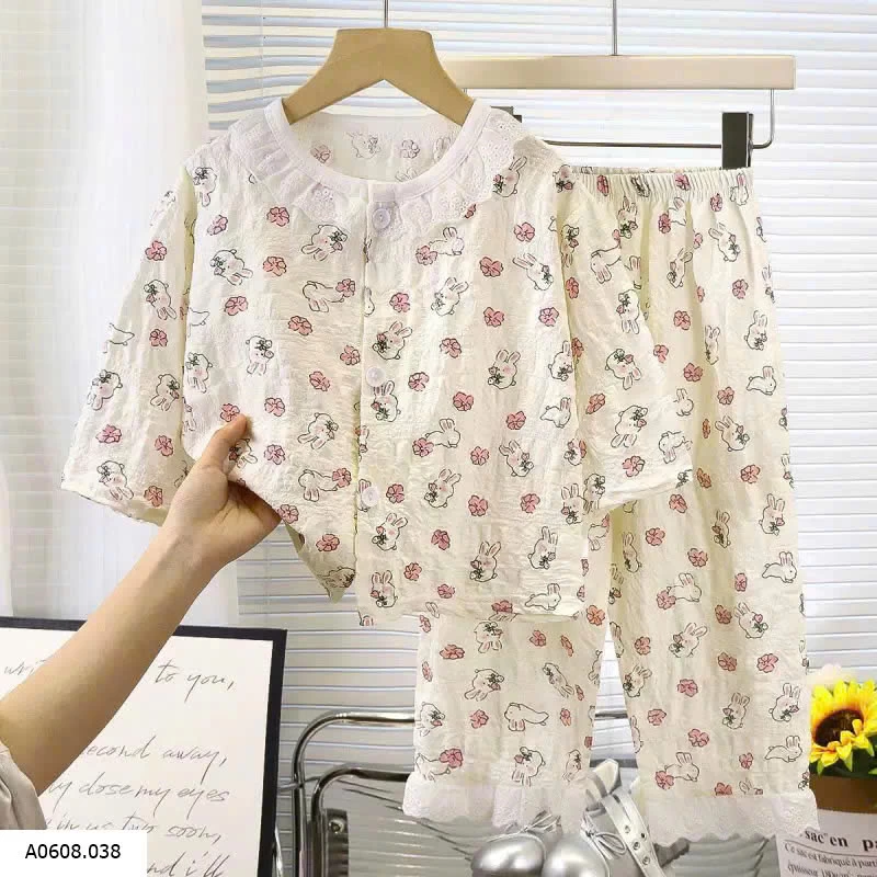 Bộ ngủ viền ren bé gái    Sỉ Sz 80-110 #72k Sz 120-150 #79k