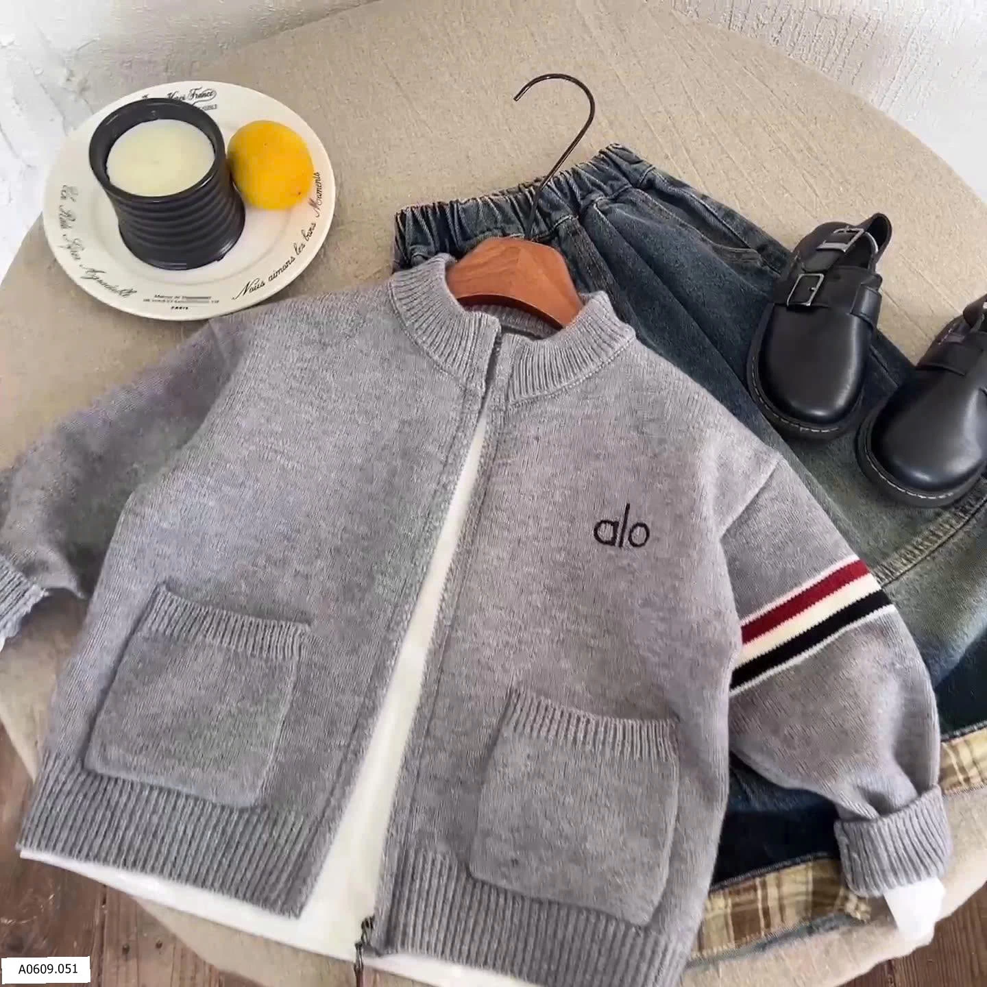 Áo len ALO xám khóa kéo   Giá sỉ Sz 90-120: 163k Sz 140-160:177k 