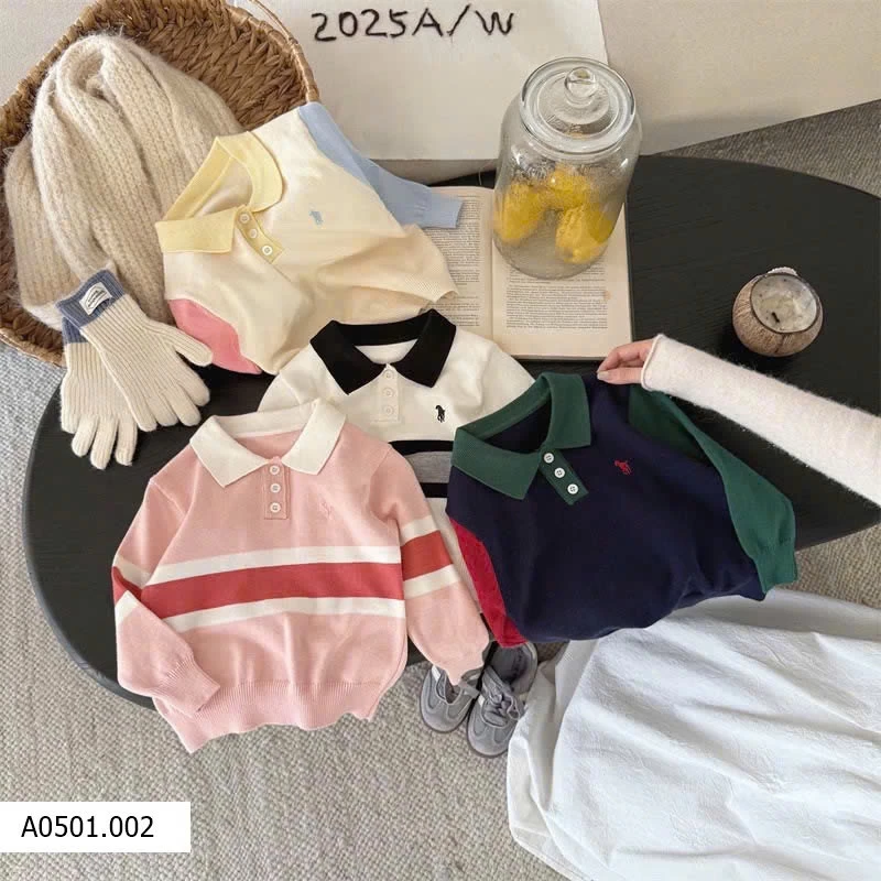 ÁO POLO DÀI TAY PHỐI MÀU CHO BÉ  Giá sỉ 135k