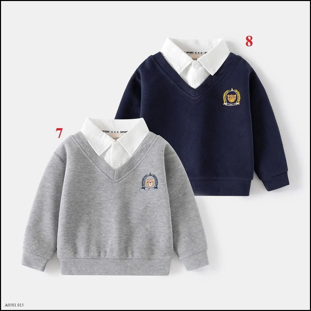 ÁO NỈ PHỐI CỔ SƠ MI WAPYPY   Giá sỉ 116k