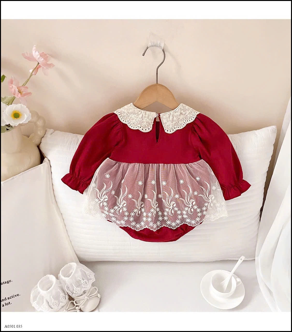 VÁY BODY ĐỎ PHỐI REN NƠ SZ NHÍ Giá sỉ 139k