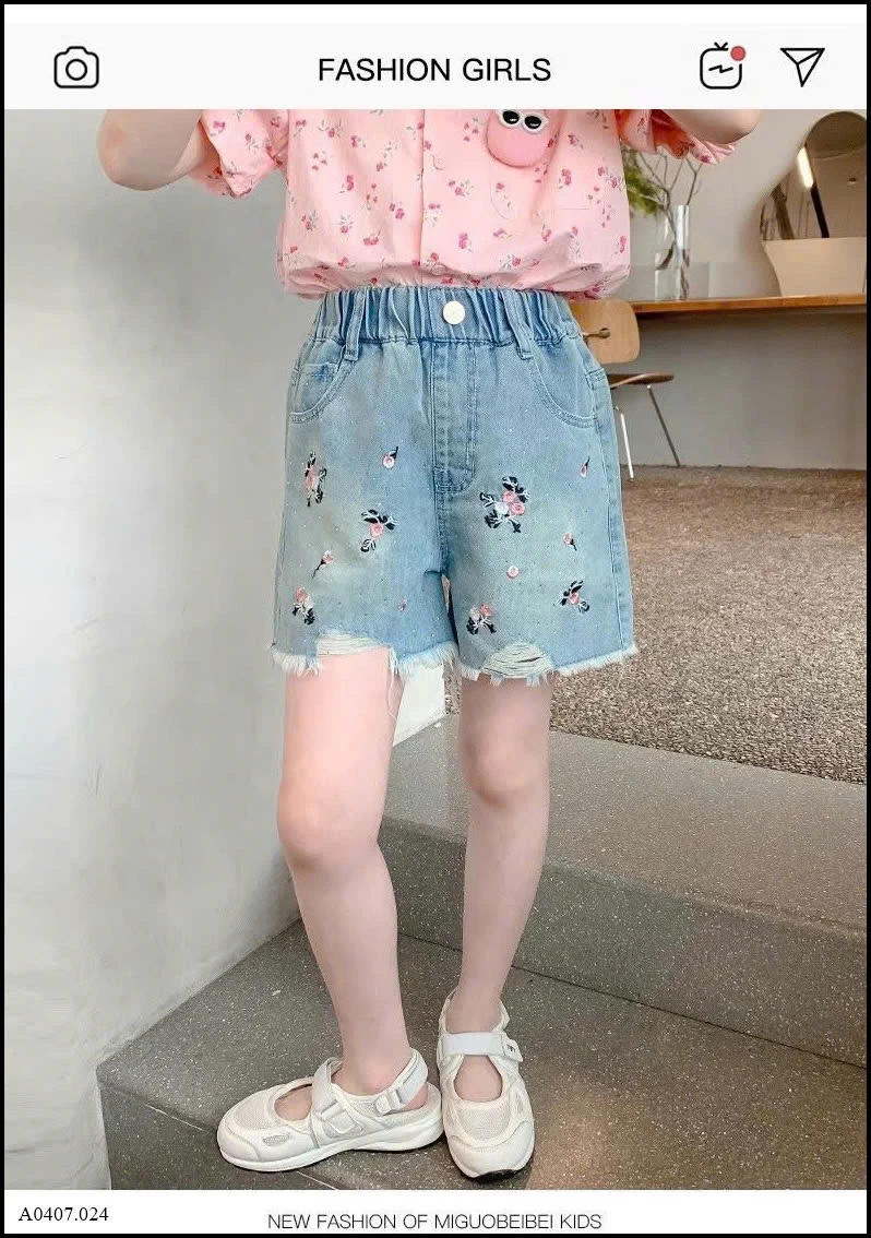 QUẦN SHORT JEAN HỌA TIẾT HOA CHO BÉ Sỉ giá 67k
