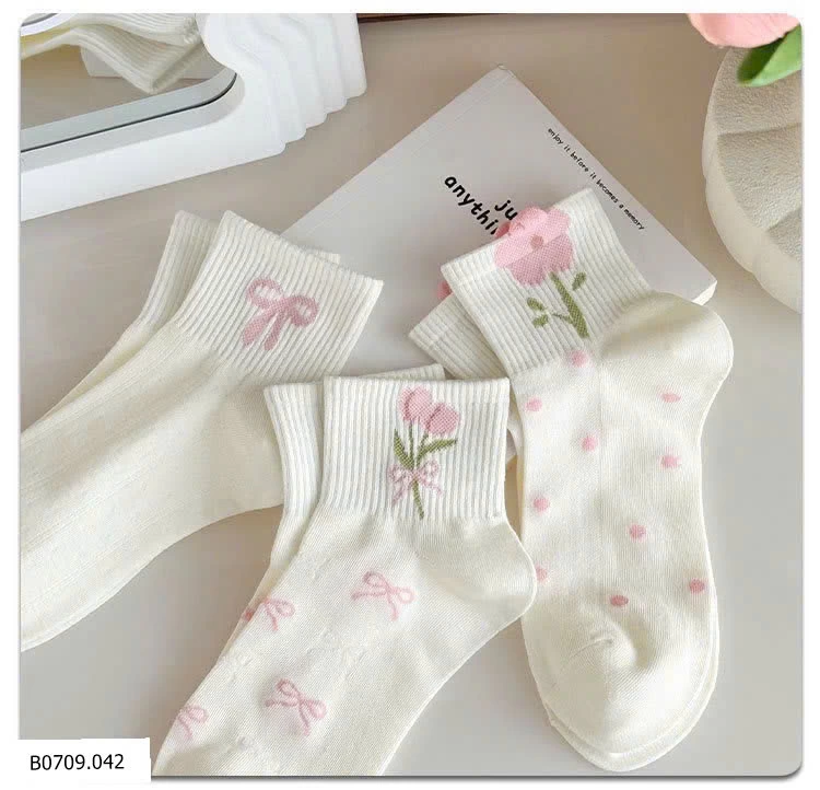 SET 5 ĐÔI TẤT NƠ HOA CHO NỮ   Giá sỉ 42k 