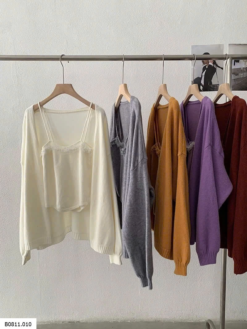 SET ÁO 2 DÂY MIX CARDIGAN LEN CHO NỮ   Giá sỉ 207k