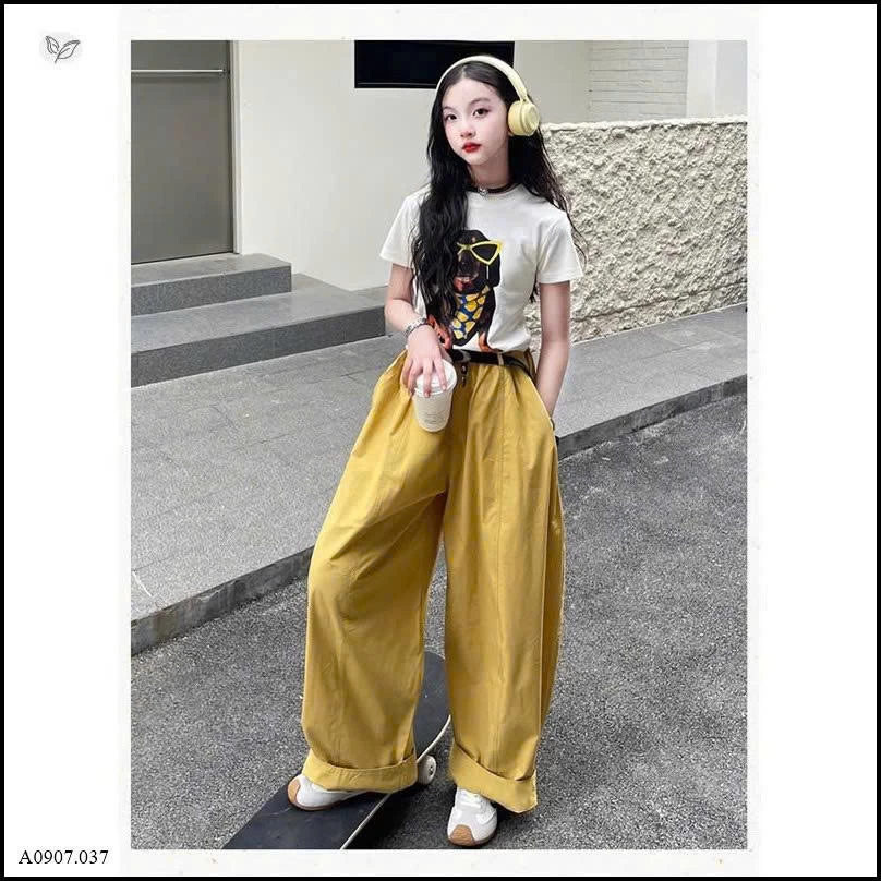 SET ÁO CỘC TAY MIX QUẦN ỐNG RỘNG BG Sỉ giá áo: 112k  quần: 155k 