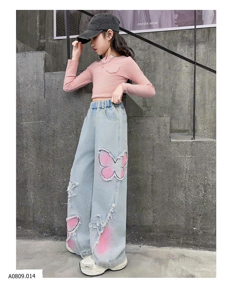 Quần jeans suông cánh bướm cho bé gái   Giá sỉ 180k