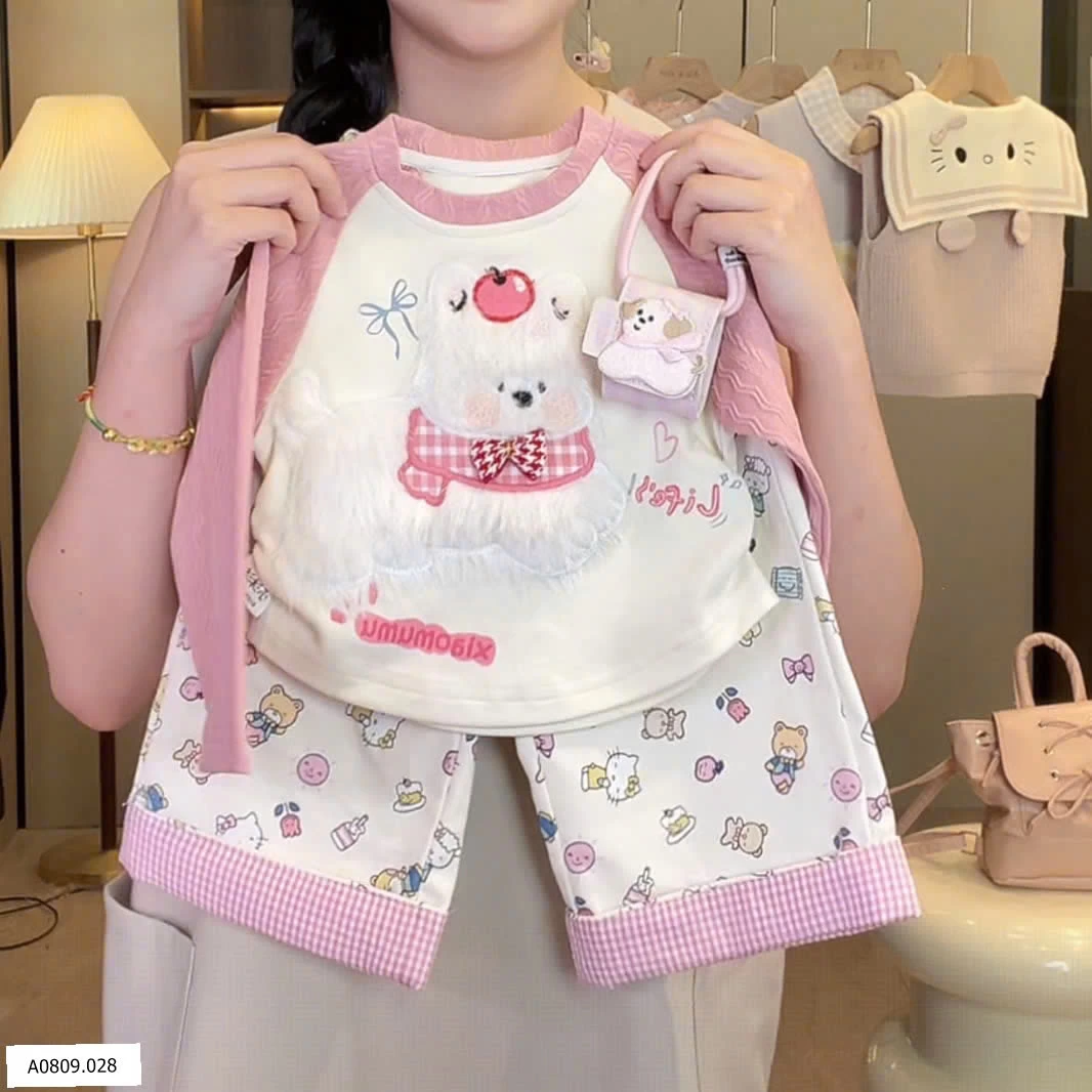 SET ÁO PHỐI MÀU MIX QUẦN SUÔNG HOẠT HÌNH  Giá sỉ áo: 80k  quần: 118k 
