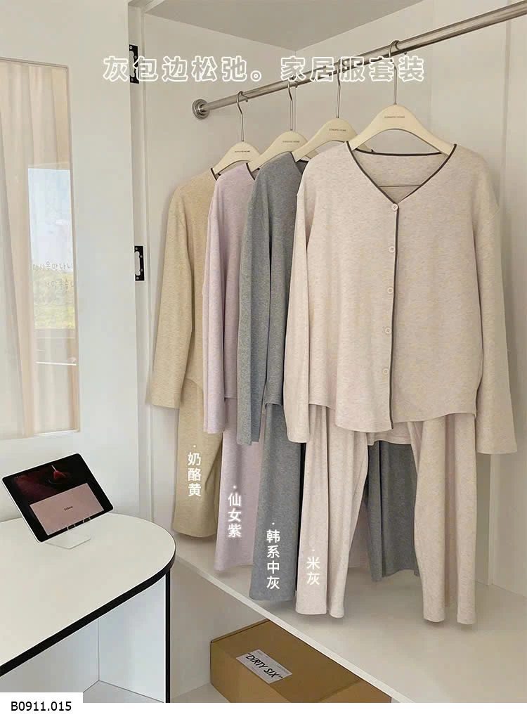 BỘ PIJAMA DÀI VIỀN XÁM CHO NỮ  Giá sỉ 216k