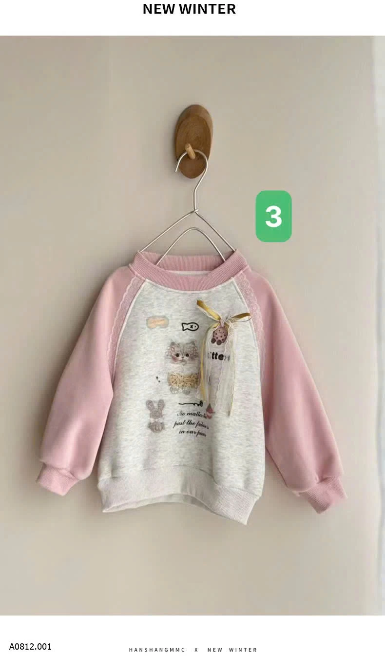 ÁO NỈ HOẠT HÌNH PHỐI MÀU Giá sỉ 90-150: 156k 160: 165k