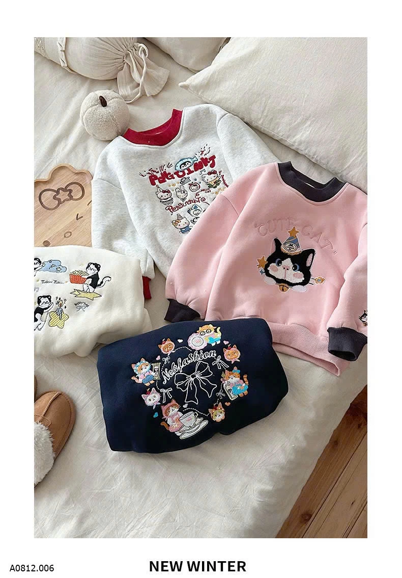 ÁO NỈ LÓT LÔNG HỌA TIẾT ĐỘNG VẬT BG Giá sỉ 188k