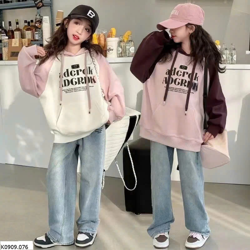 ÁO HOODIE CÓ MŨ IN CHỮ CHO BÉ GÁI SZ ĐẠI Sỉ 110k