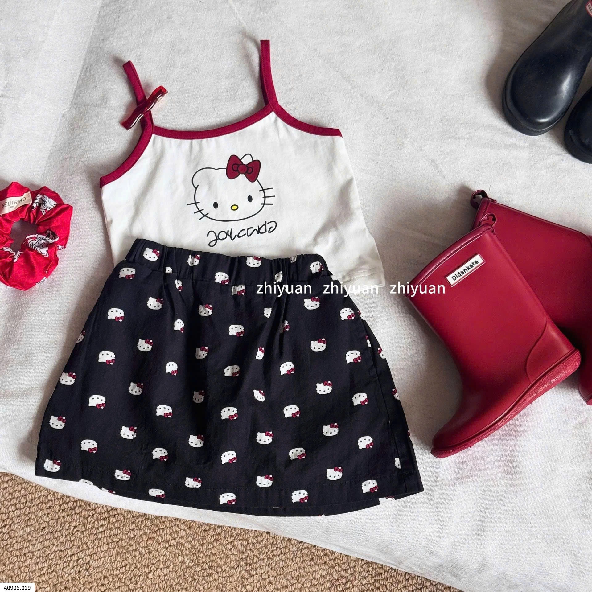 SET ÁO HAI DÂY MIX CHÂN VÁY HELLO KITTY  Sỉ giá  Áo: 84k Chân váy: 115k