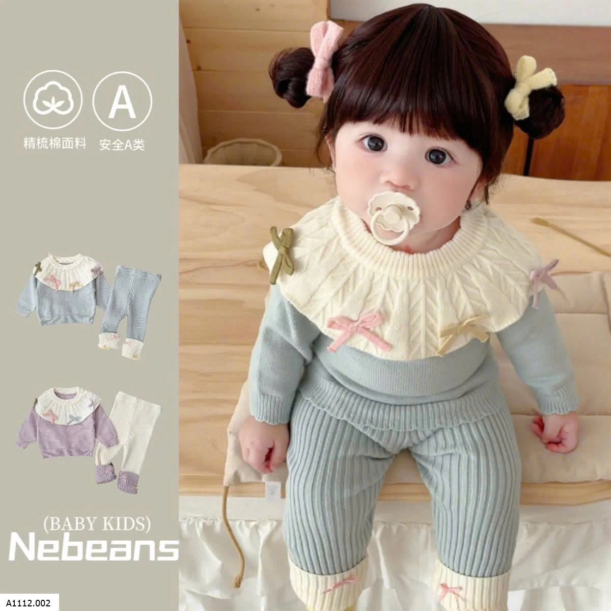 SET ĐỒ LEN CỔ BÚP BÊ KÈM NƠ Giá sỉ 187k