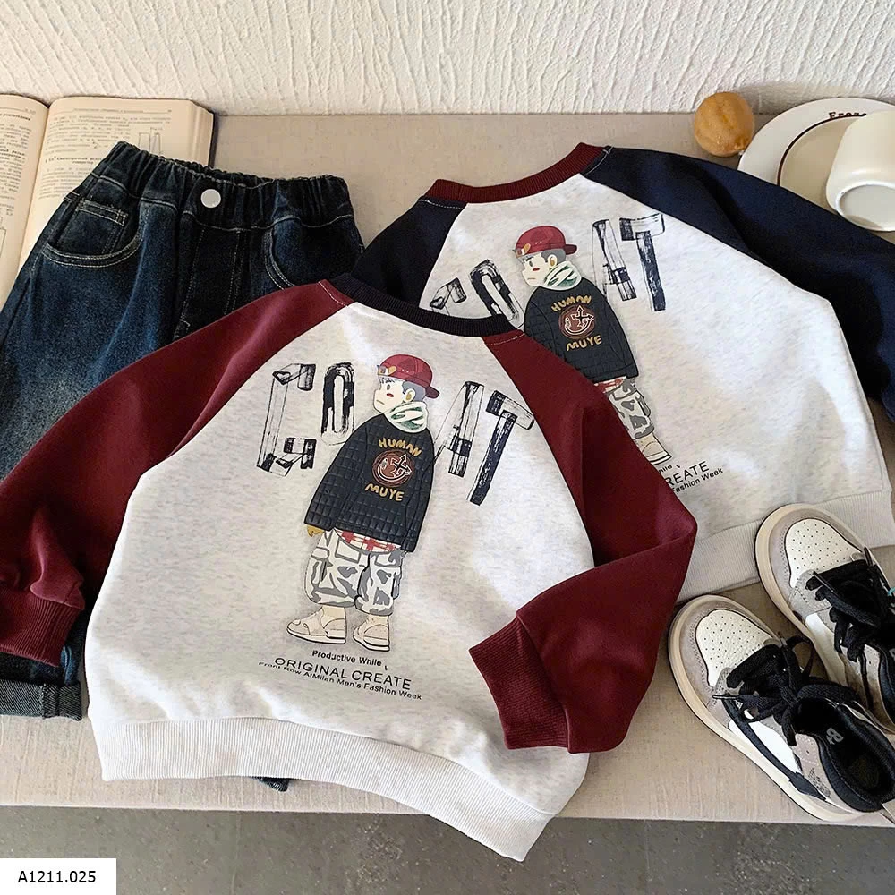 ÁO NỈ PHỐI MÀU TAY IN LƯNG Giá sỉ 125k