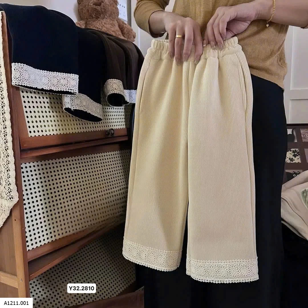 Quần xuông tăm lót nỉ phối gấu ren cho bé gái Giá sỉ 135k