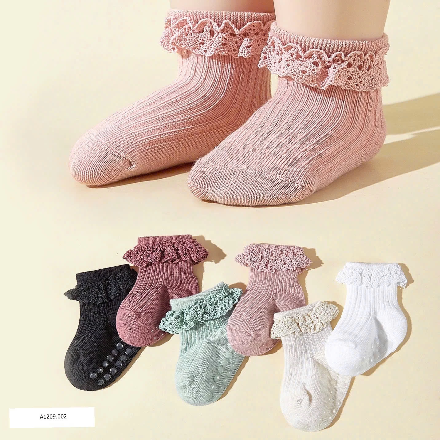 SET 6 ĐÔI TẤT CHỐNG TRƠN CỔ REN   Giá sỉ 70k