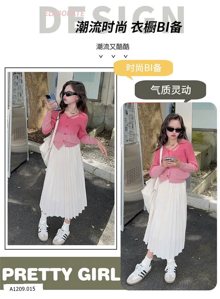 SET ÁO LEN CARDIGAN MIX CHÂN VÁY XẾP LY DÁNG DÀI  Giá sỉ áo: 198k  váy: 150k 