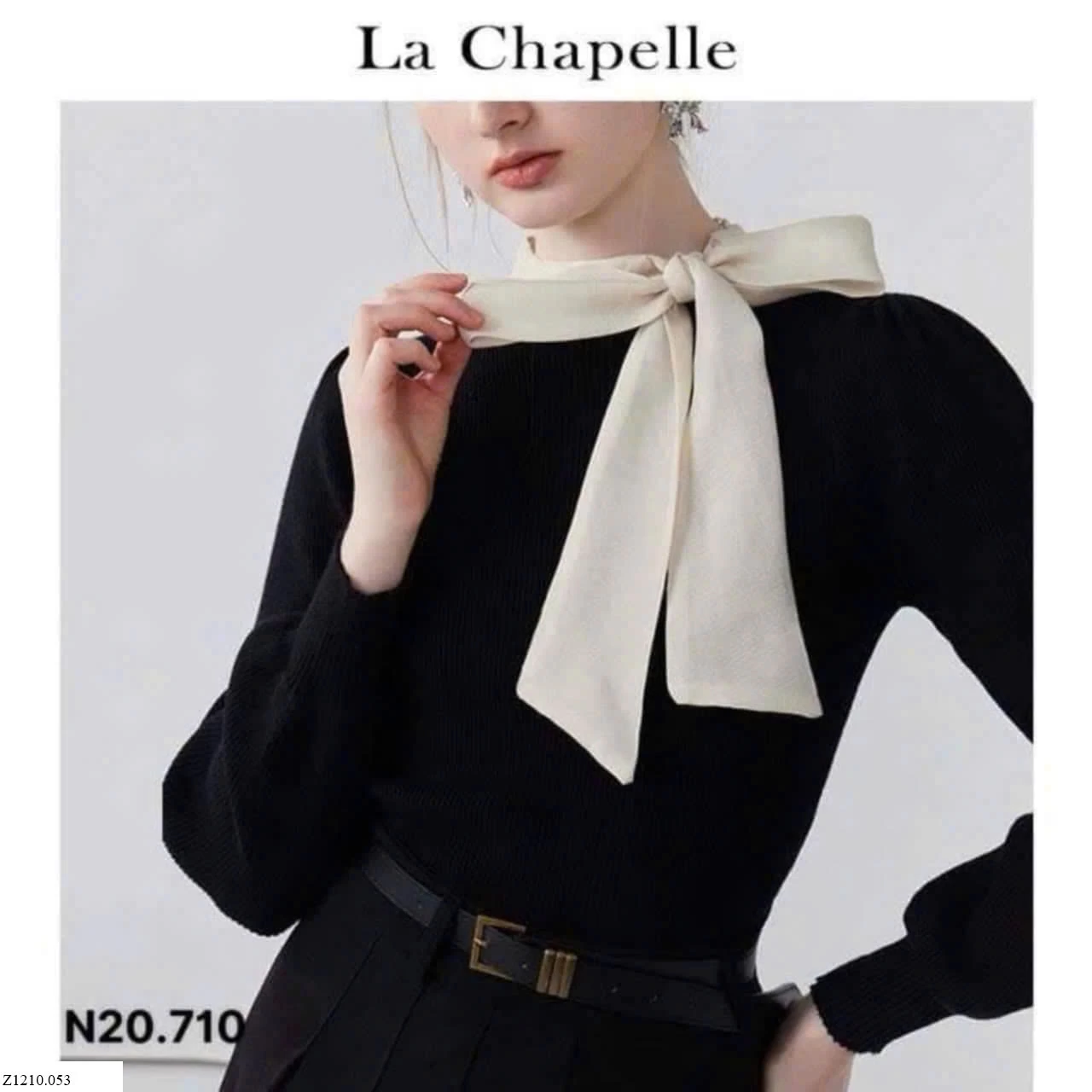 ÁO LEN CỔ THẮT NƠ LỆCH LA CHAPELLE   Sỉ 285k