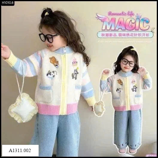 ÁO KHOÁC LEN THÊU HÌNH MÈO Giá sỉ 140ka