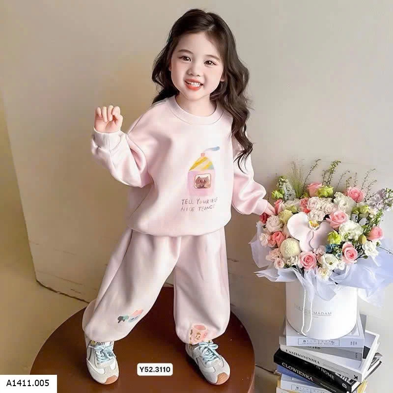 Bộ nỉ bé gái thu đông 2025   Giá sỉ 100ka