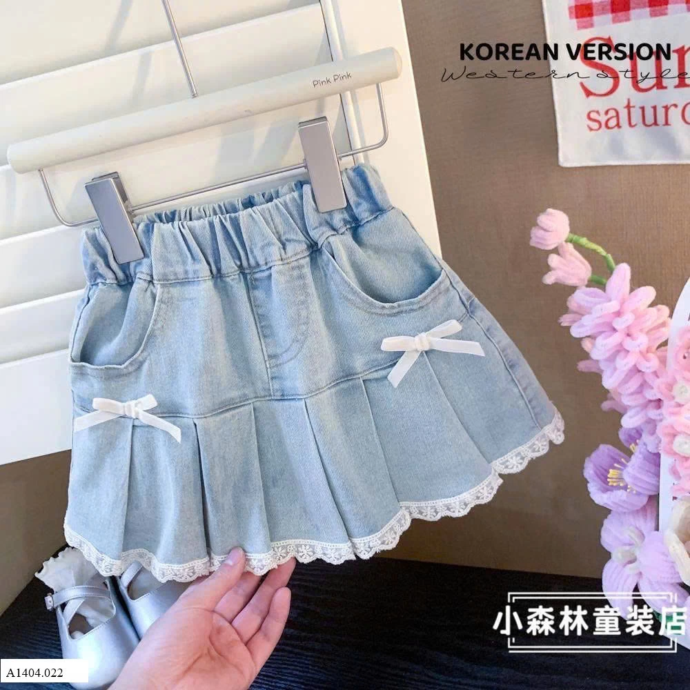 CHÂN VÁY JEANS NƠ BÉ GÁI Sỉ 110k