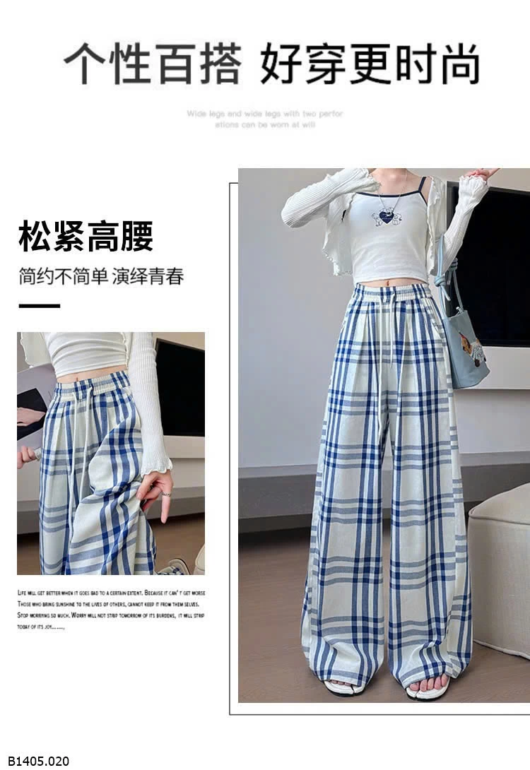 QUẦN ĐŨI ỐNG RỘNG CARO XANH Sỉ 133k