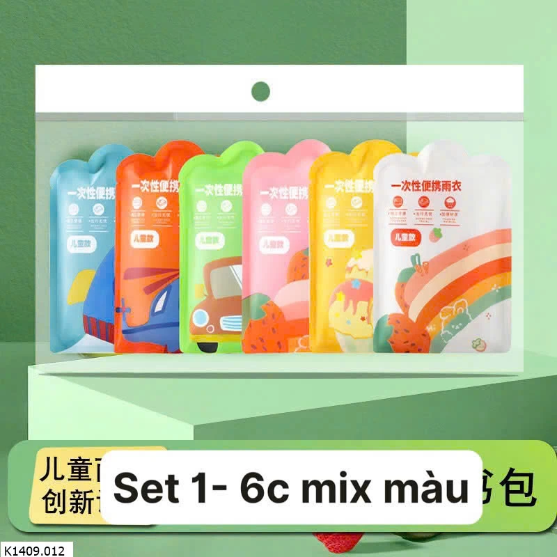 SET 6 ÁO MƯA 1 LẦN SIÊU DAI CHO BÉ   Sỉ 55k/1 set 6 chiếc mix màu