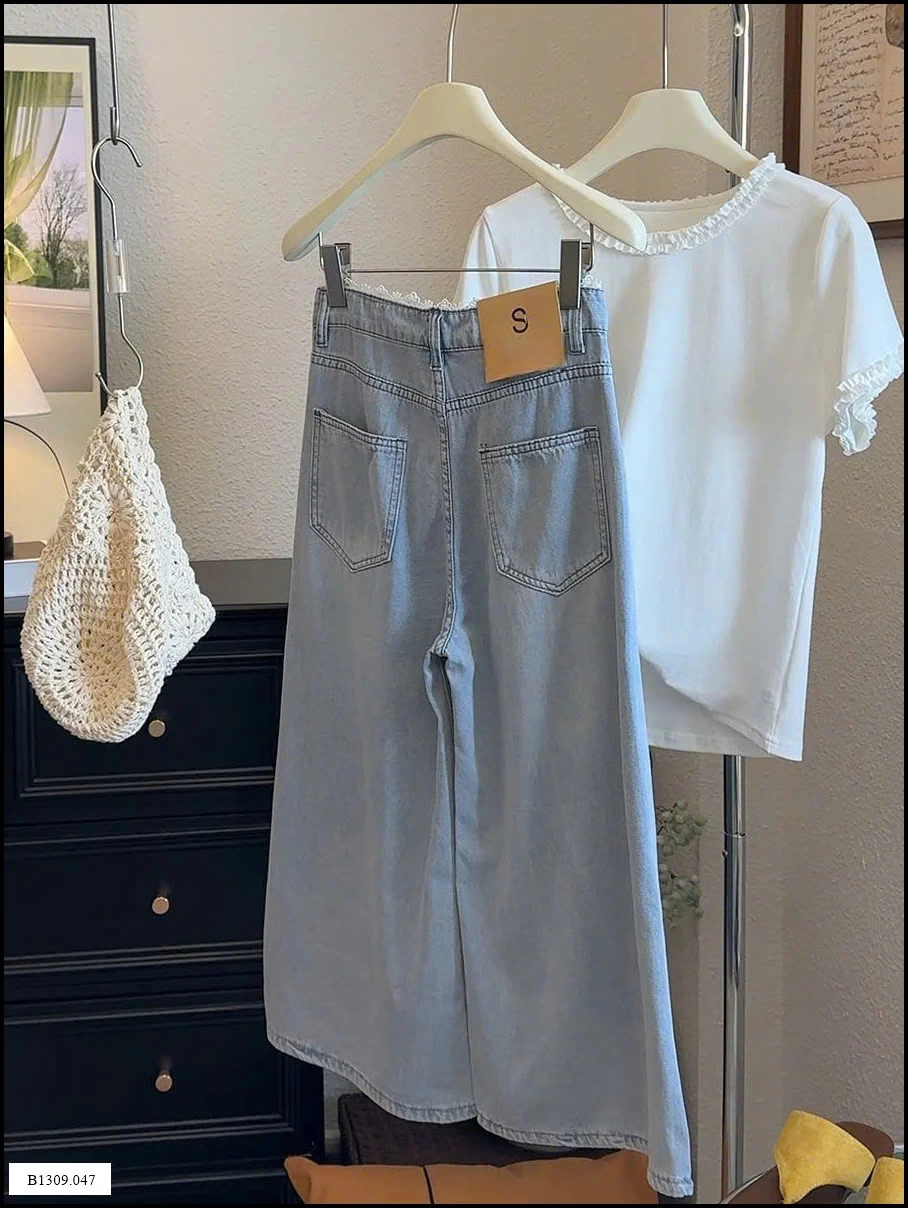 QUẦN JEAN LỬNG VIỀN REN ỐNG RỘNG NHÀ ANNA  Giá sỉ 197k
