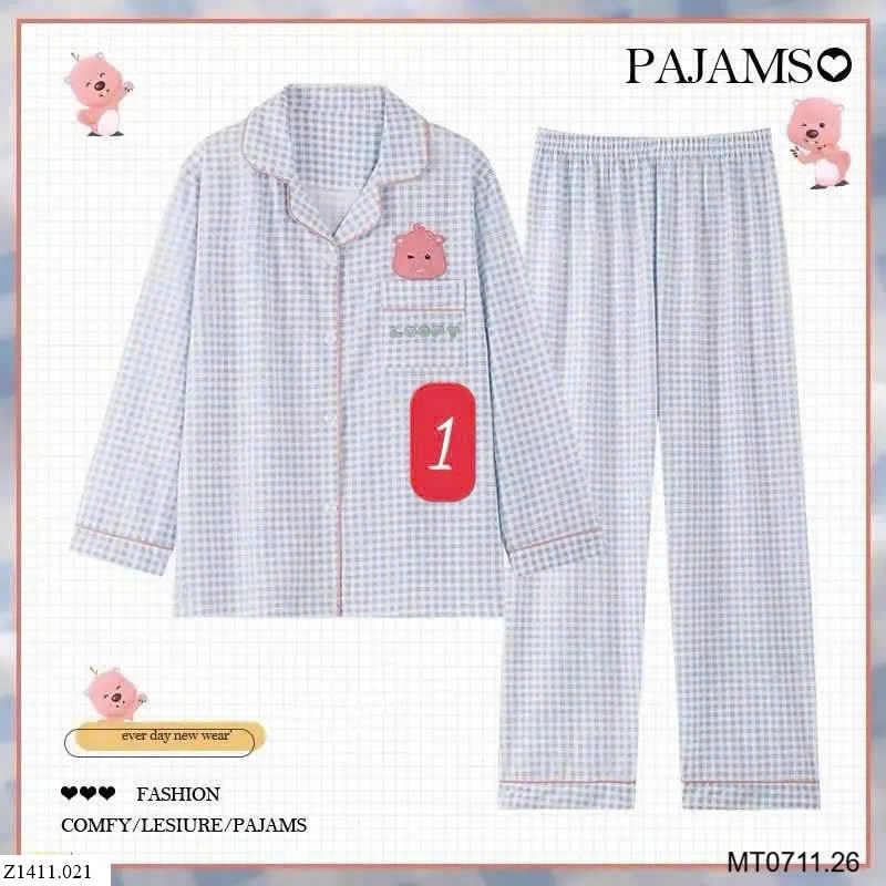 Bộ pizama dài tayyy chất cotton sữa   Sỉ 105k