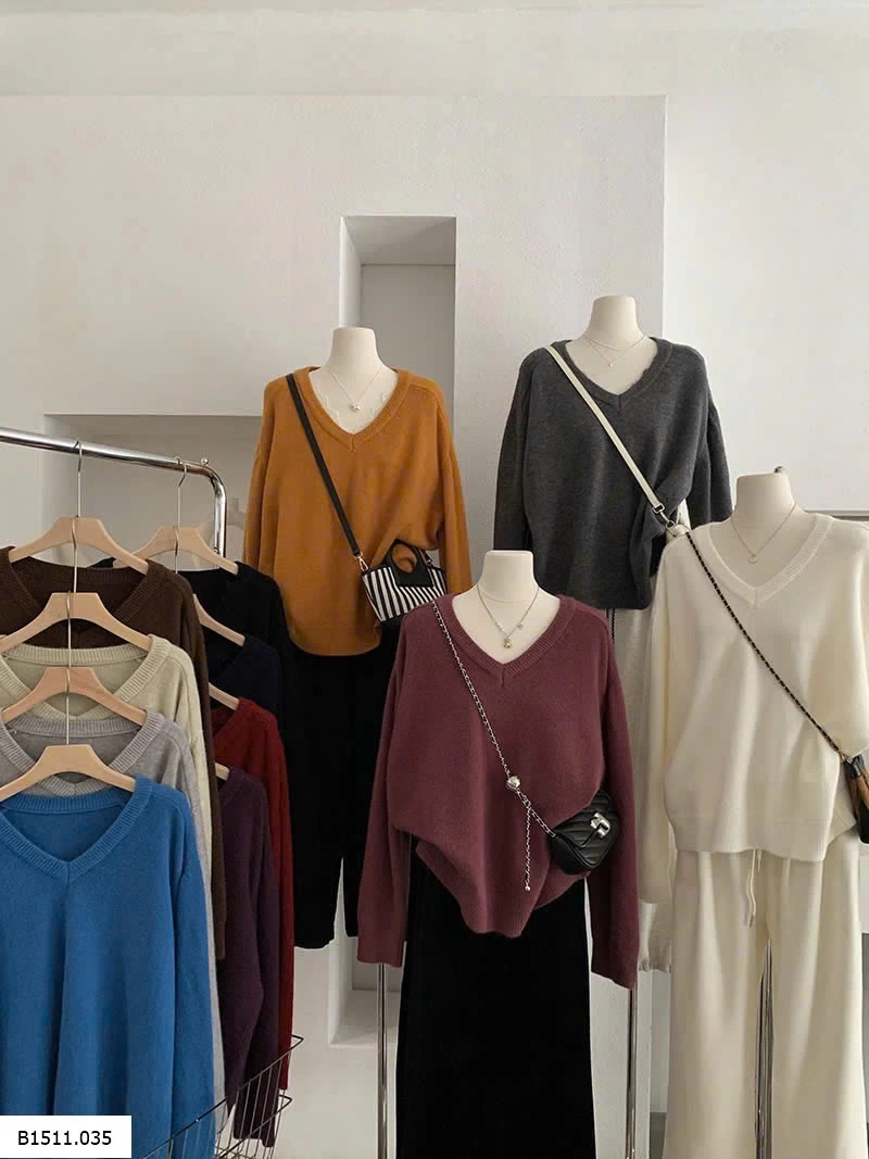 ÁO LEN CỔ V DÁNG RỘNG CHO NỮ Giá sỉ 230k