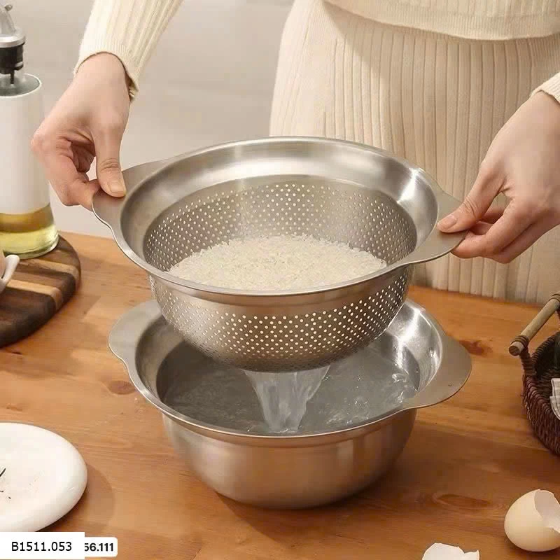 Rổ inox kèm chậu Giá sỉ 175k/1 bộ rổ ( gồm 1 rổ + 1 chậu hứng)