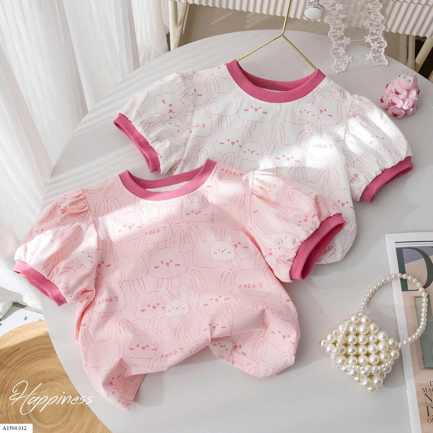 ÁO BÉ GÁI HOẠ TIẾT THỎ   Sỉ 70k