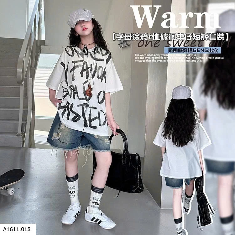 ÁO PHÔNG CHỮ & QUẦN JEAN RÁCH SZ ĐẠI   Giá sỉ Áo #160k Quần #150k