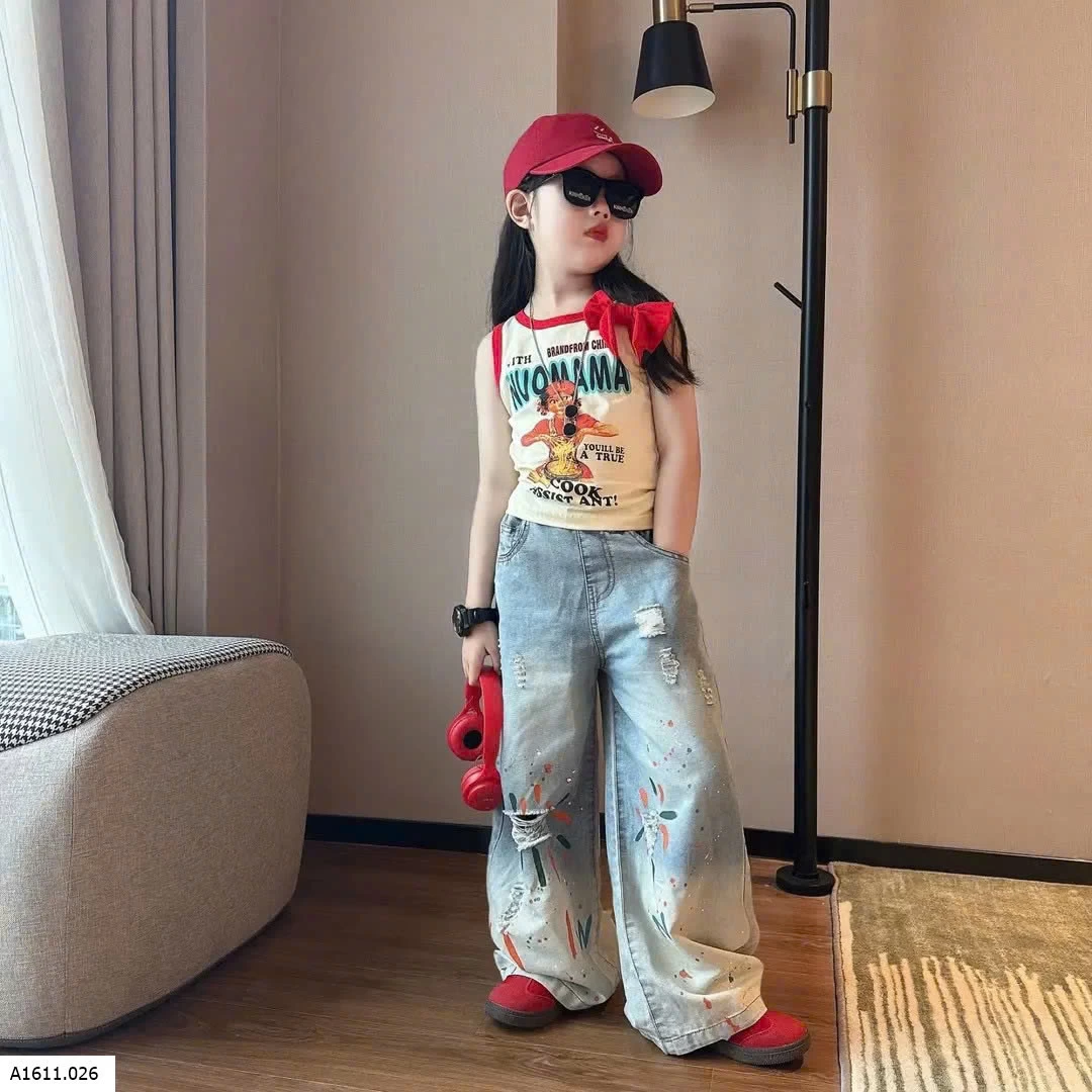 ÁO SÁT NÁCH & JEANS SUÔNG IN HÌNH  Giá sỉ áo: 105k quần: 200k