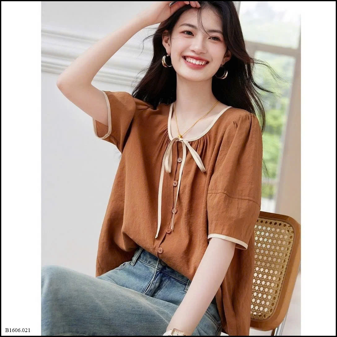 ÁO SƠ MI CỔ TRÒN  PHỐI NƠ NỮ  Sỉ 109K