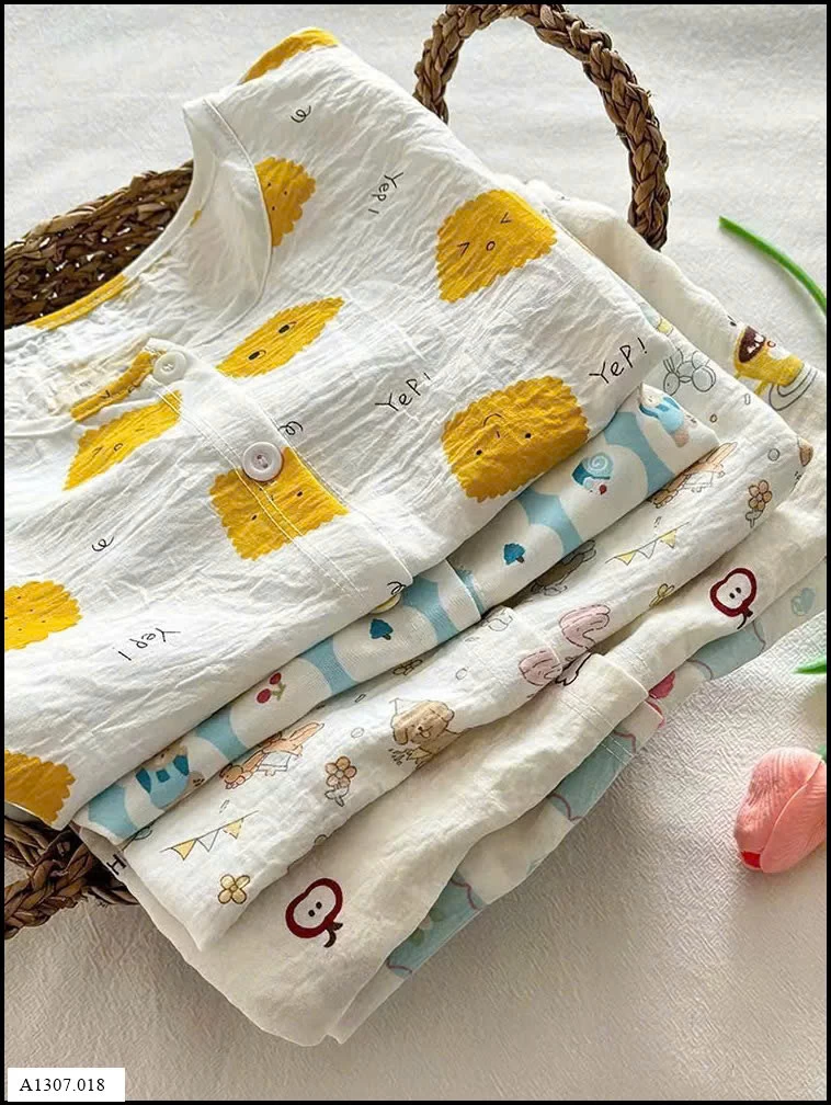 BỘ PIJAMA CỘC TAY HỌA TIẾT CHO BÉ  Sỉ giá 55k