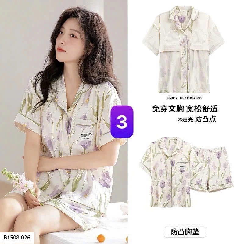 BỘ PIJAMA CỘC KÈM BRA CHO NỮ Giá sỉ 133k