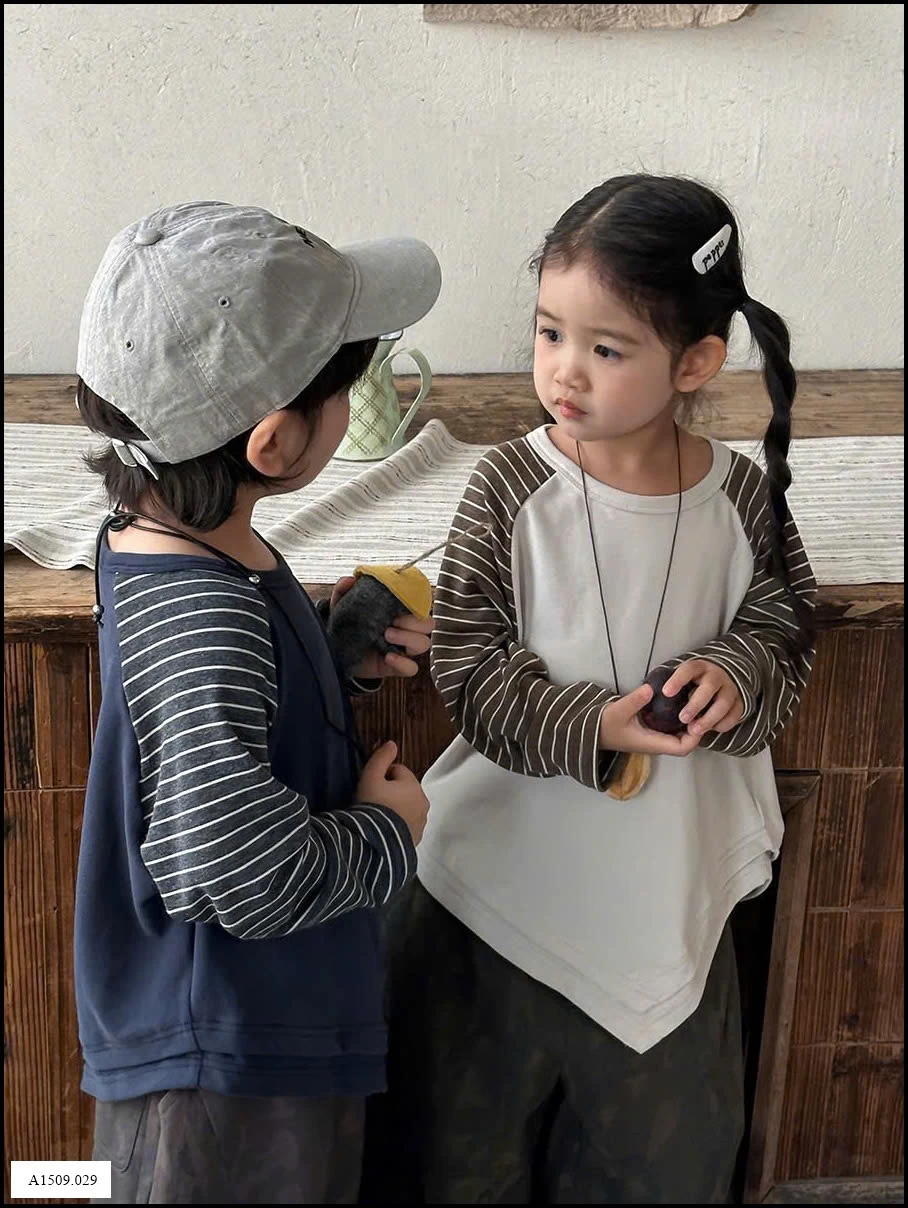 ÁO DÀI TAY PHỐI KẺ CHO BÉ   Giá sỉ 143k