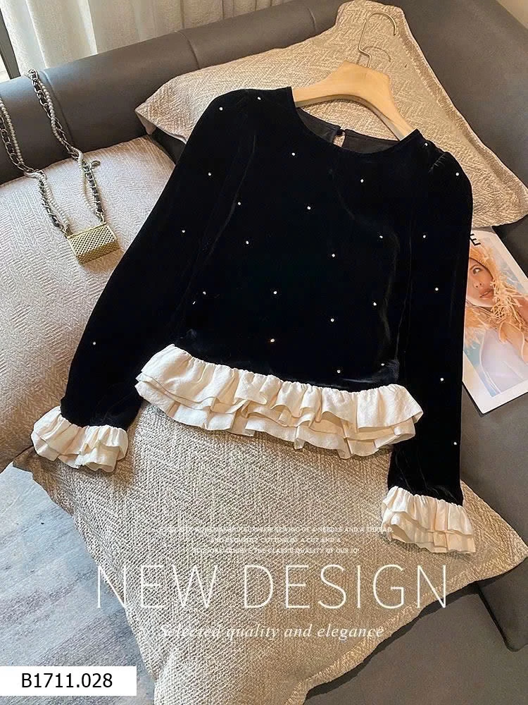 ÁO NHUNG PHỐI VIỀN BÈO  Giá sỉ 140k