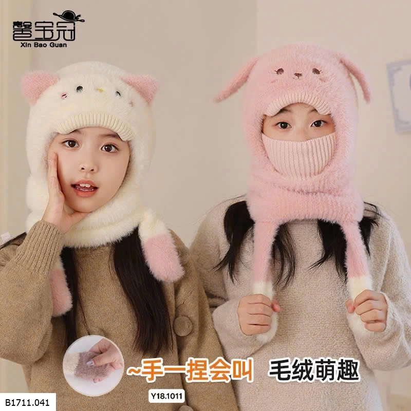 MŨ GẤU LÔNG DỄ THƯƠNG KÈM KHẨU TRANG   Giá sỉ 110k