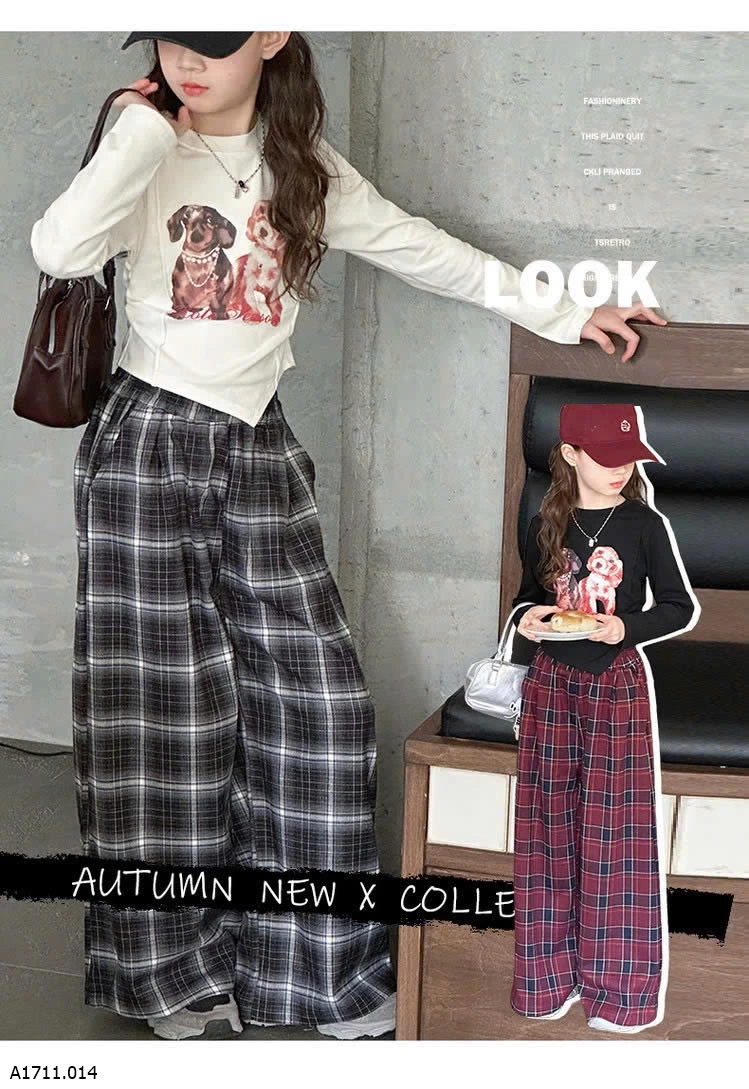 ÁO CROPTOP VẠT CHÉO & QUẦN SUÔNG CARO BG  Giá sỉ áo #145k quần #185k