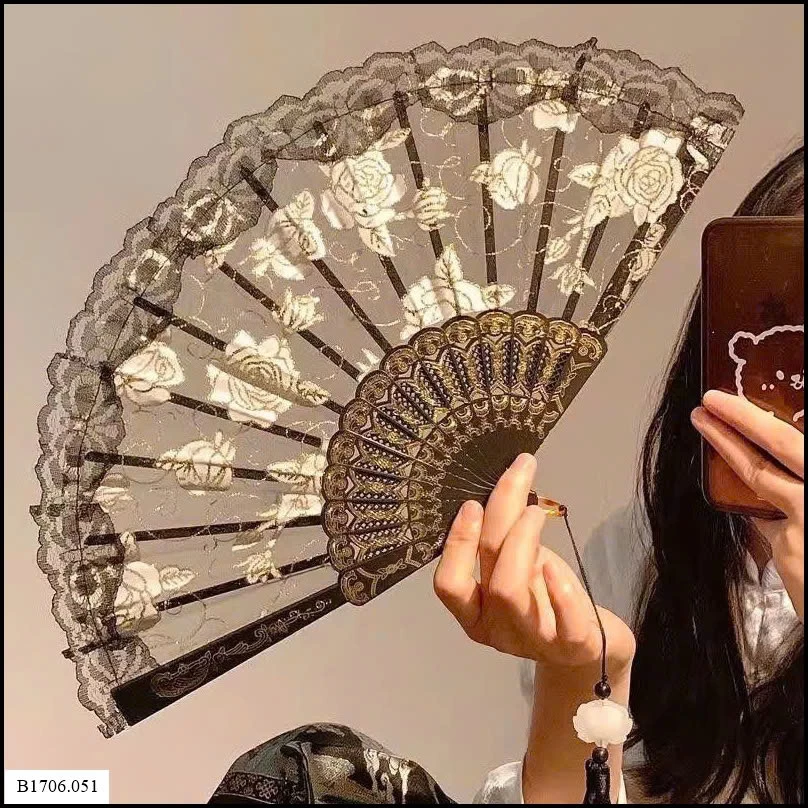 QUẠT REN HOA CẦM TAY Sỉ giá 43k/1set 2c