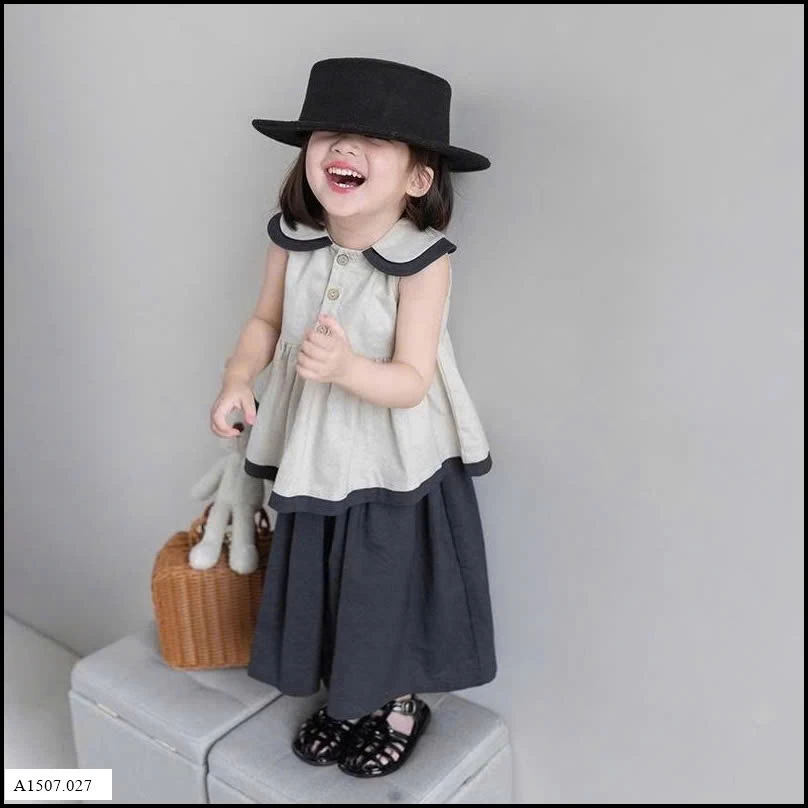 SET ÁO SÁT NÁCH MIX QUẦN ỐNG RỘNG CHO BÉ GÁI Sỉ giá 136k