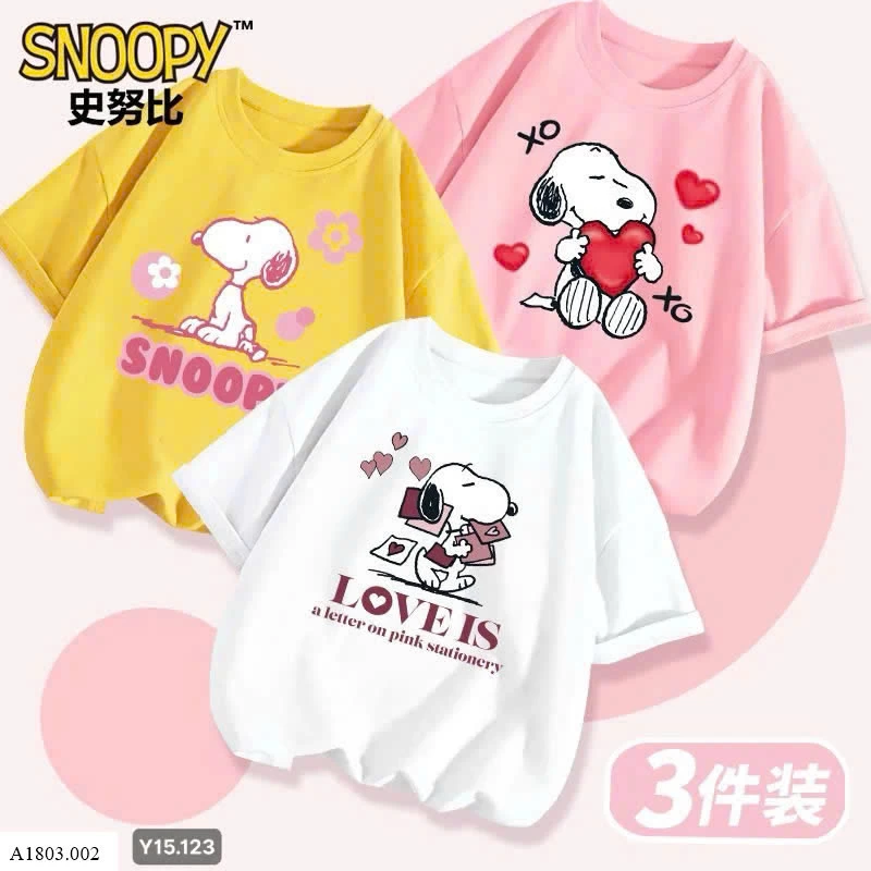 Set 3 Áo Phông Cho Bé Trai Và Bé Gái #SNOOPY   Sỉ 175k/ 1 sét 3 áo