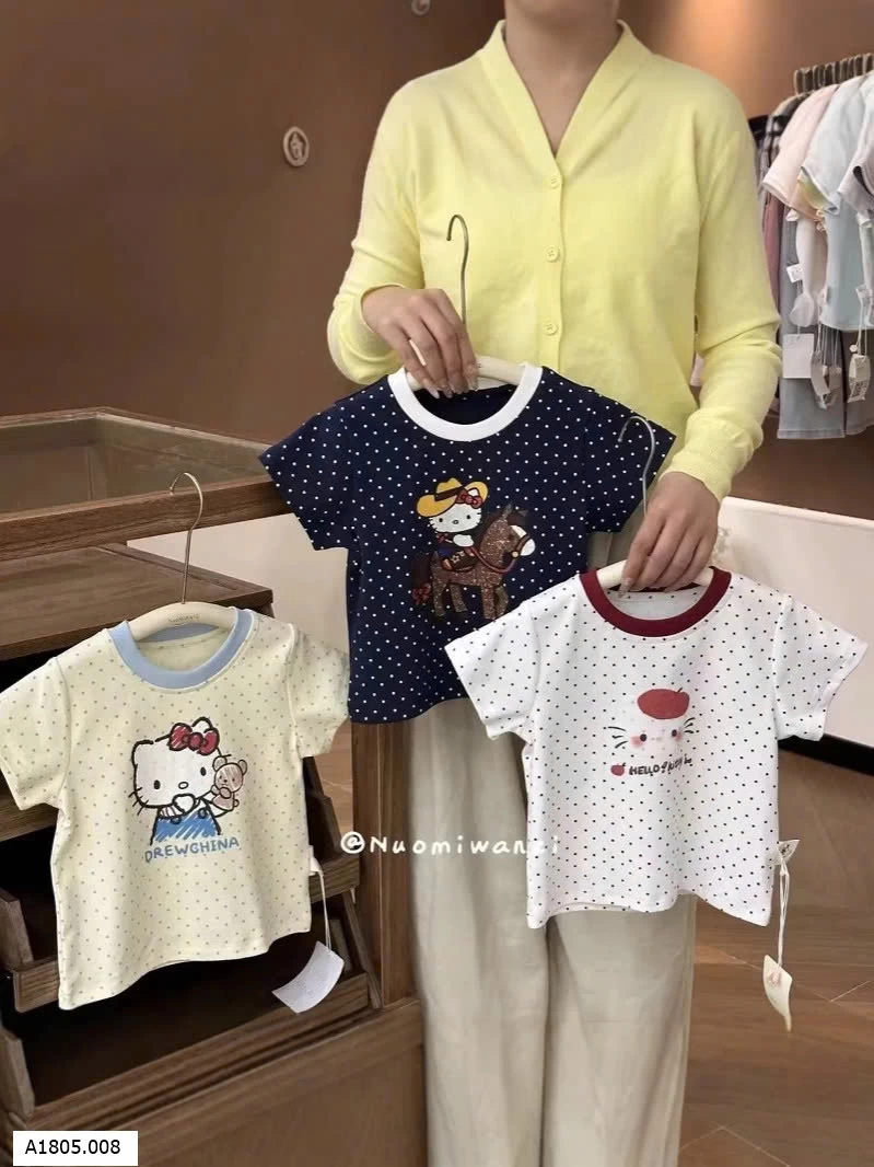   ÁO THUN HELLO KITTY CHẤM BI CHO BÉ GÁI    Sỉ 48k