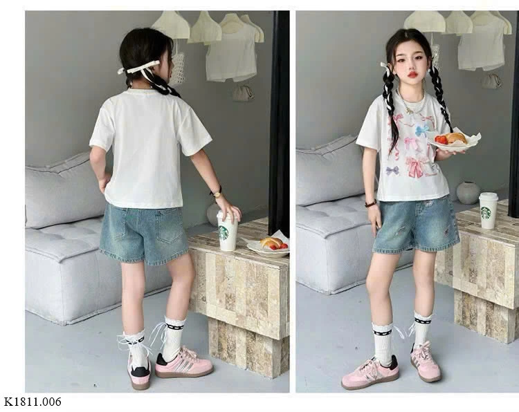 ÁO THUN NƠ+SHORT JEANS SZ ĐẠI  Giá sỉ như sau: Áo : 132k Quần : 142k