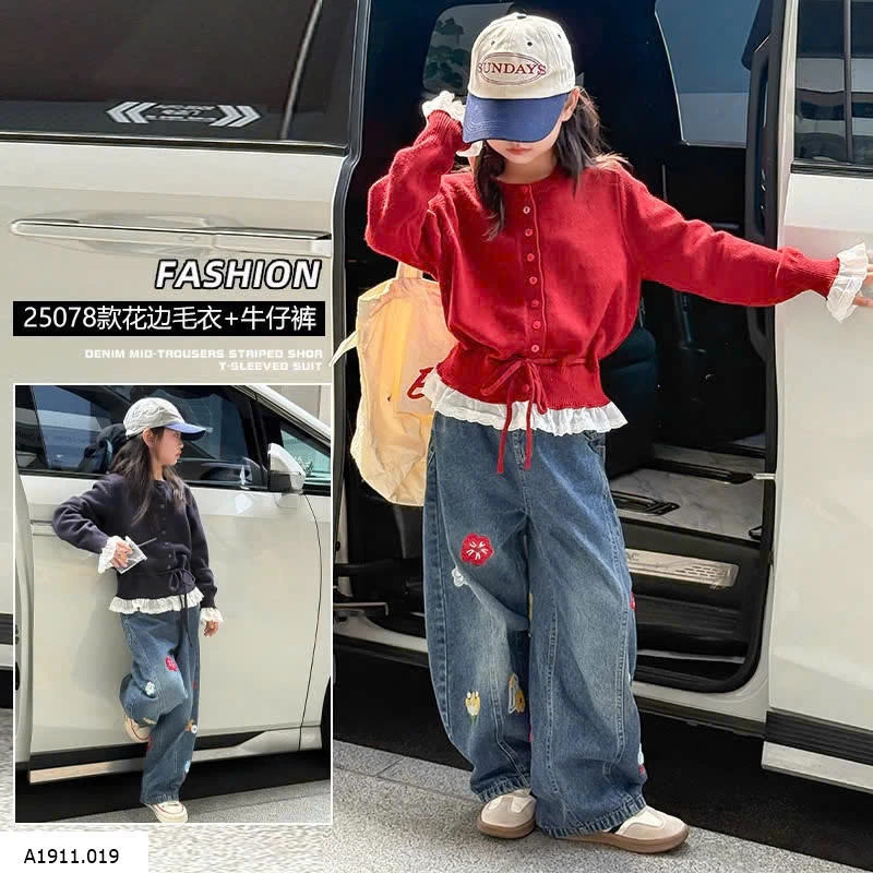 SET ÁO LEN MIX QUẦN JEAN THÊU BG  Giá sỉ áo: 241k  quần: 267k 