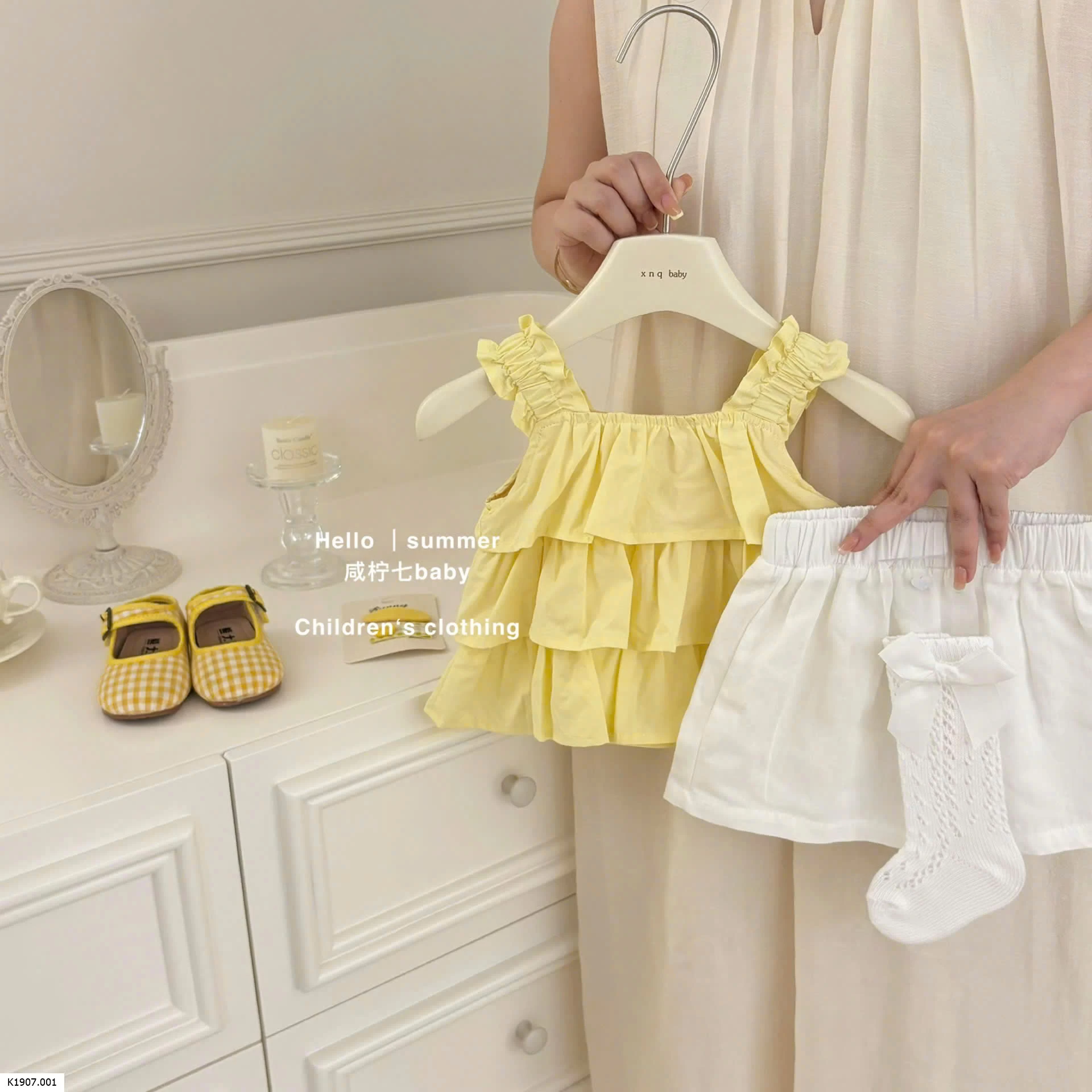 SET ÁO BÈO TẦNG MIX SHORT TRẮNG BG  Sỉ 175k